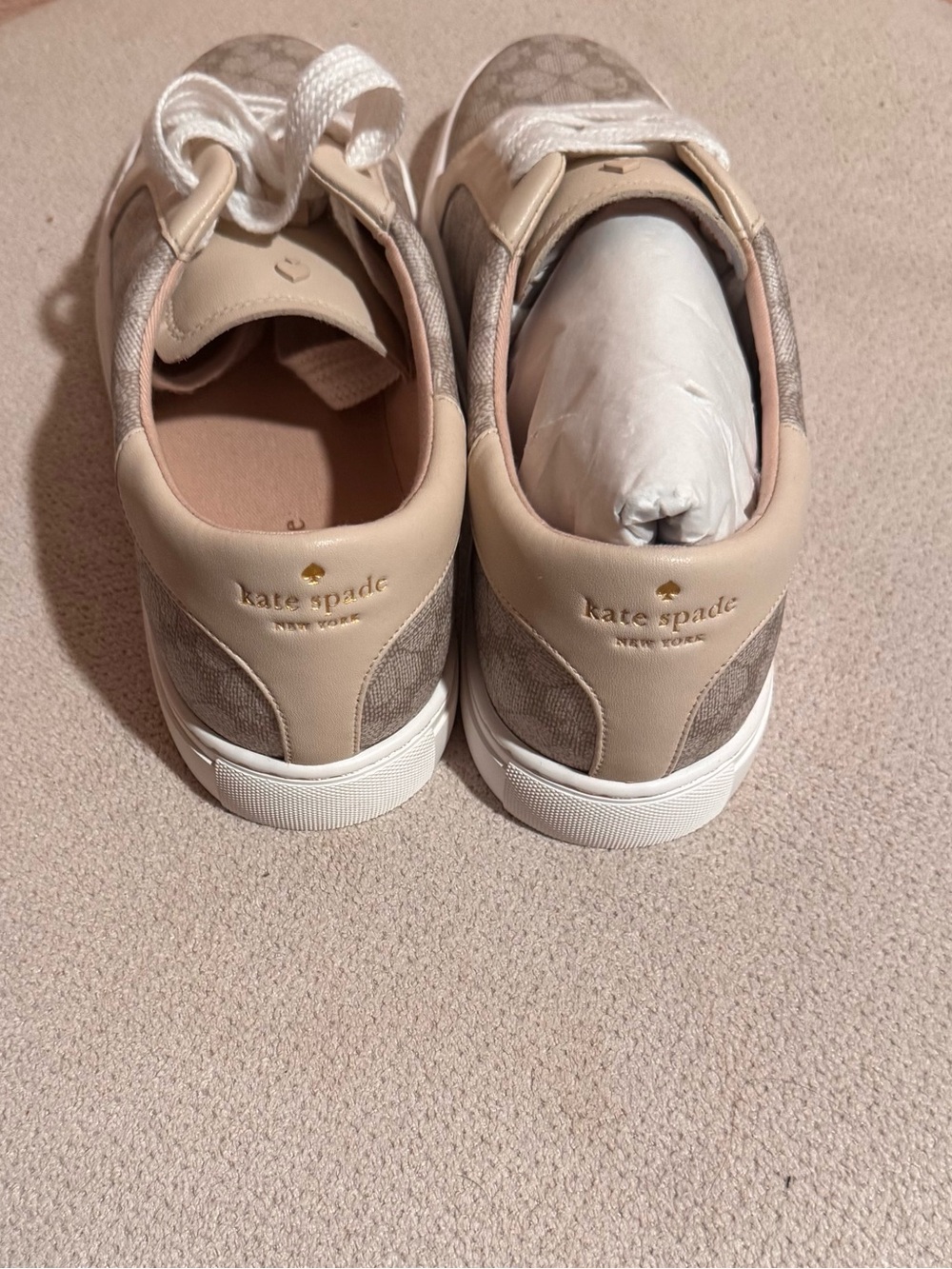 kate spade Beige and Cream Logo Canvas Lace-Up Sneakers - Picture 2 of 4